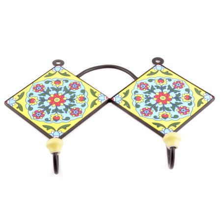 Yellow And Red Ceramic Flower Tiles Hooks